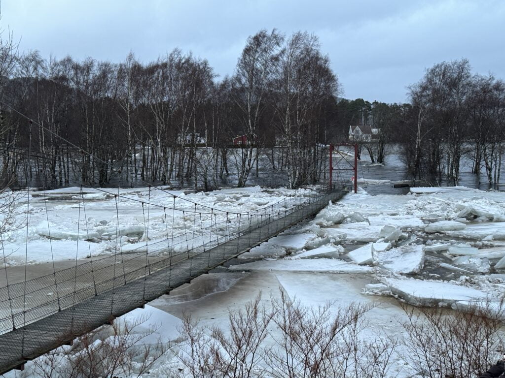 Vann- og ismassene i elva Lygna, Lyngdal. Fotograf: Oddvar Flottorp