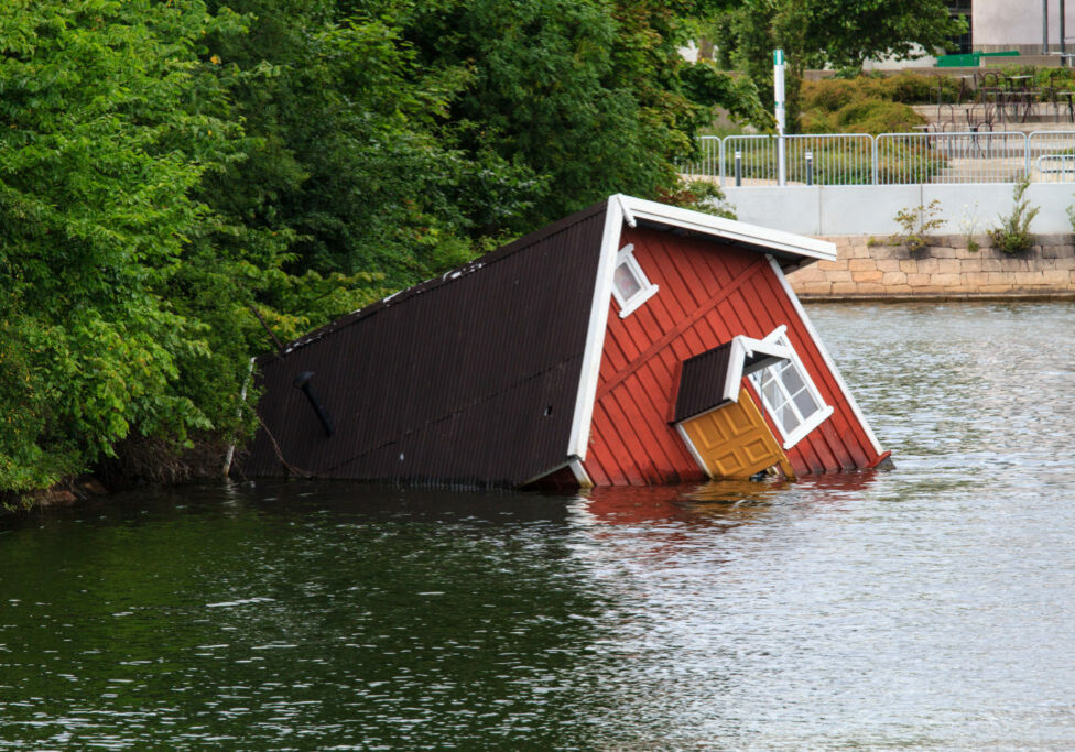 A sunken house in a river of MalmÃ¶, Sweden